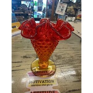Fenton Amberina Hobnail Ruffled Vase